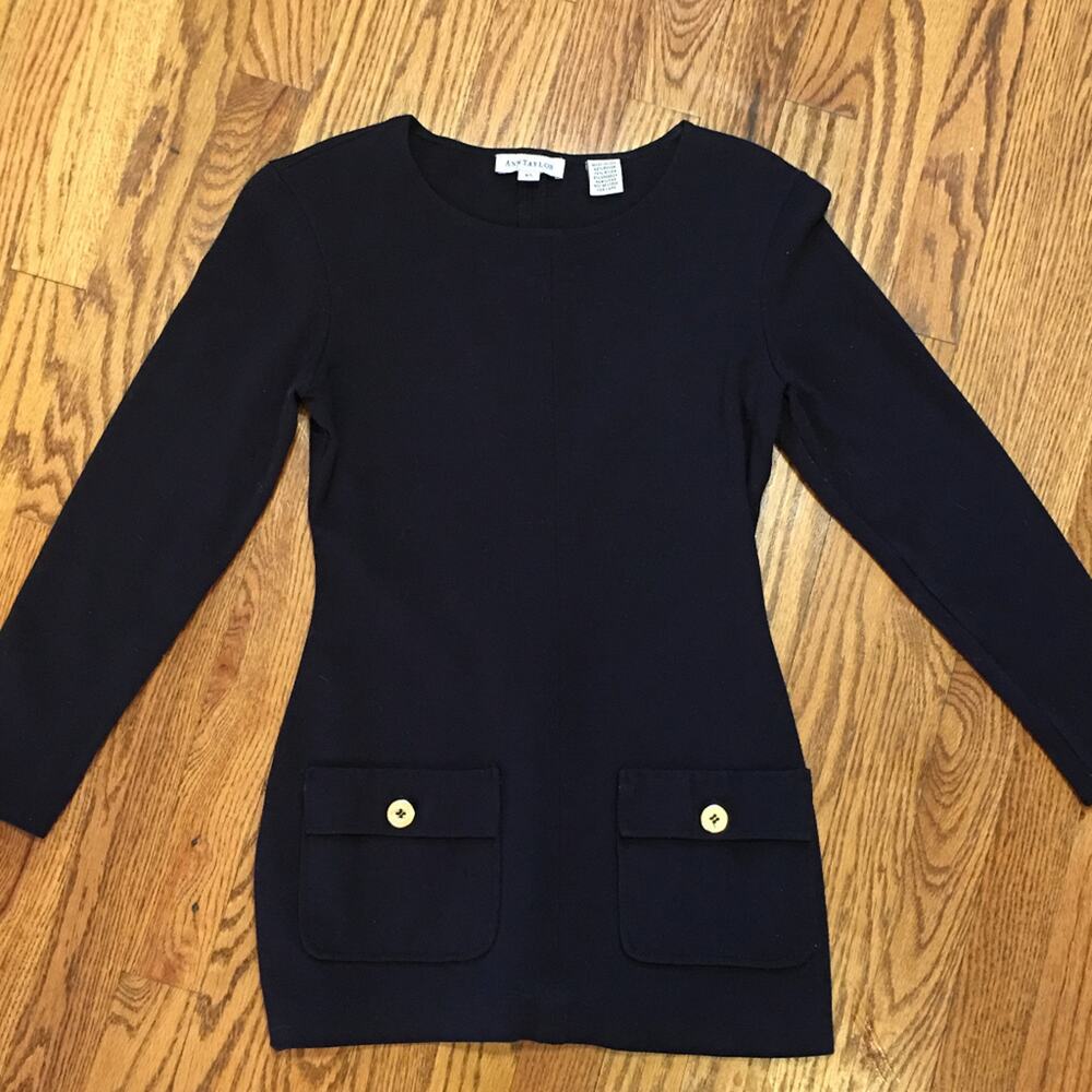 Ann Taylor Blue Fitted Tunic Top Long Nautical XS